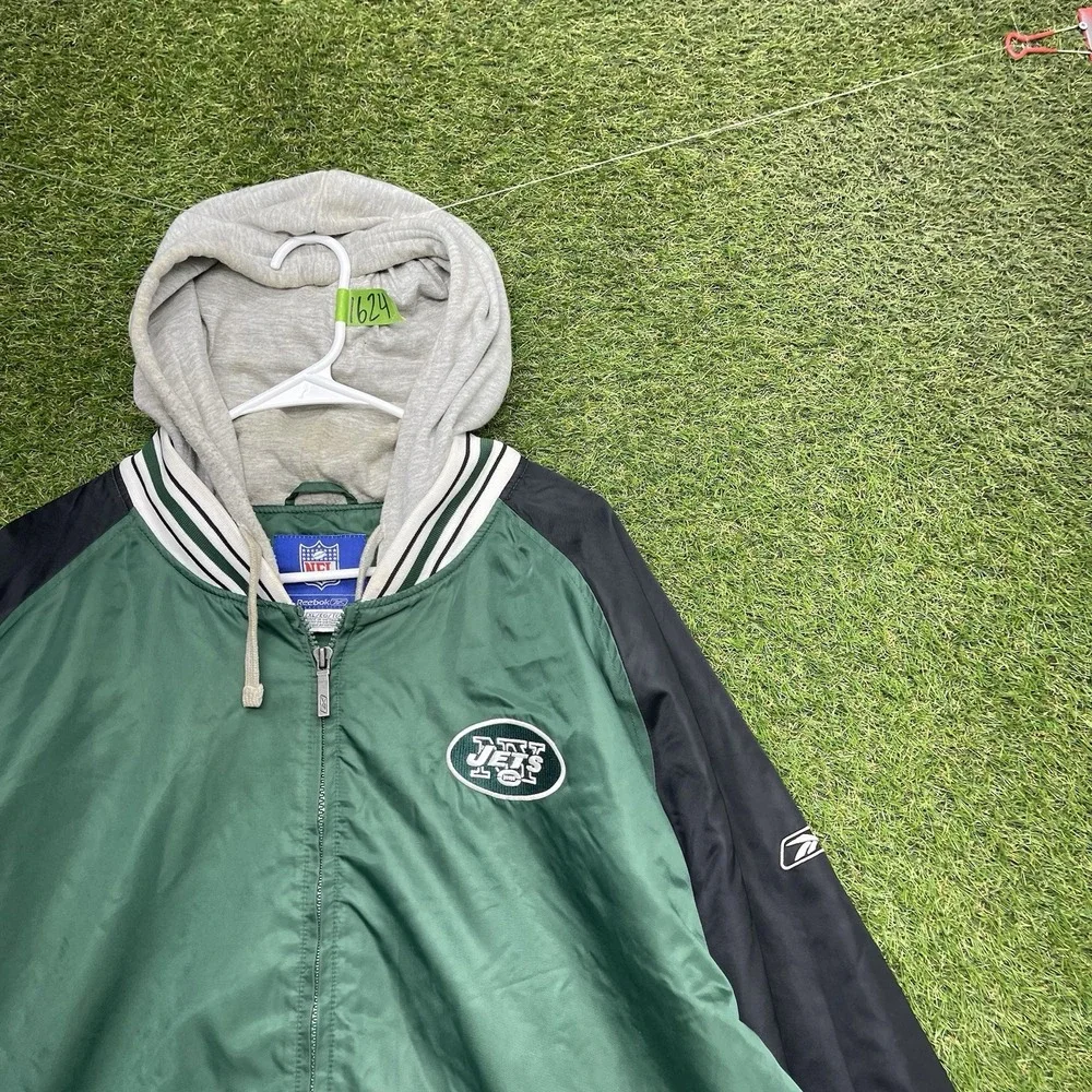 New York Jets Jacket Mens XL Green NFL Football Reebok Hooded Vintage 90s